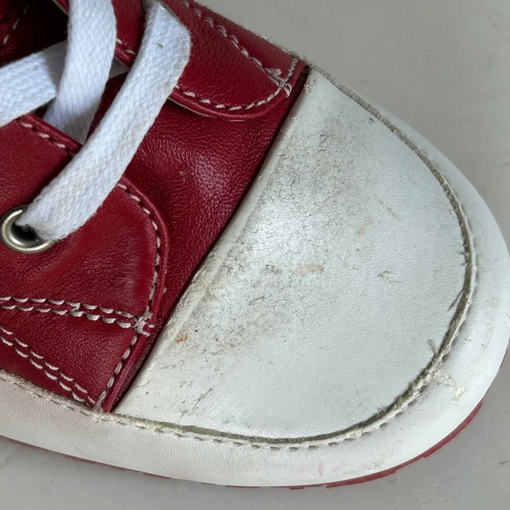 Y2K Steve Madden Kitten Heel High tops size 8.5 Red Leather Boots Streetwear - Picture 11 of 13